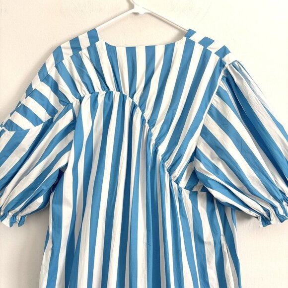 NEW Rhode Kara V-Neck Tiered Blue Striped Midi Dress Short Puff Sleeves Size XL - Picture 9 of 10
